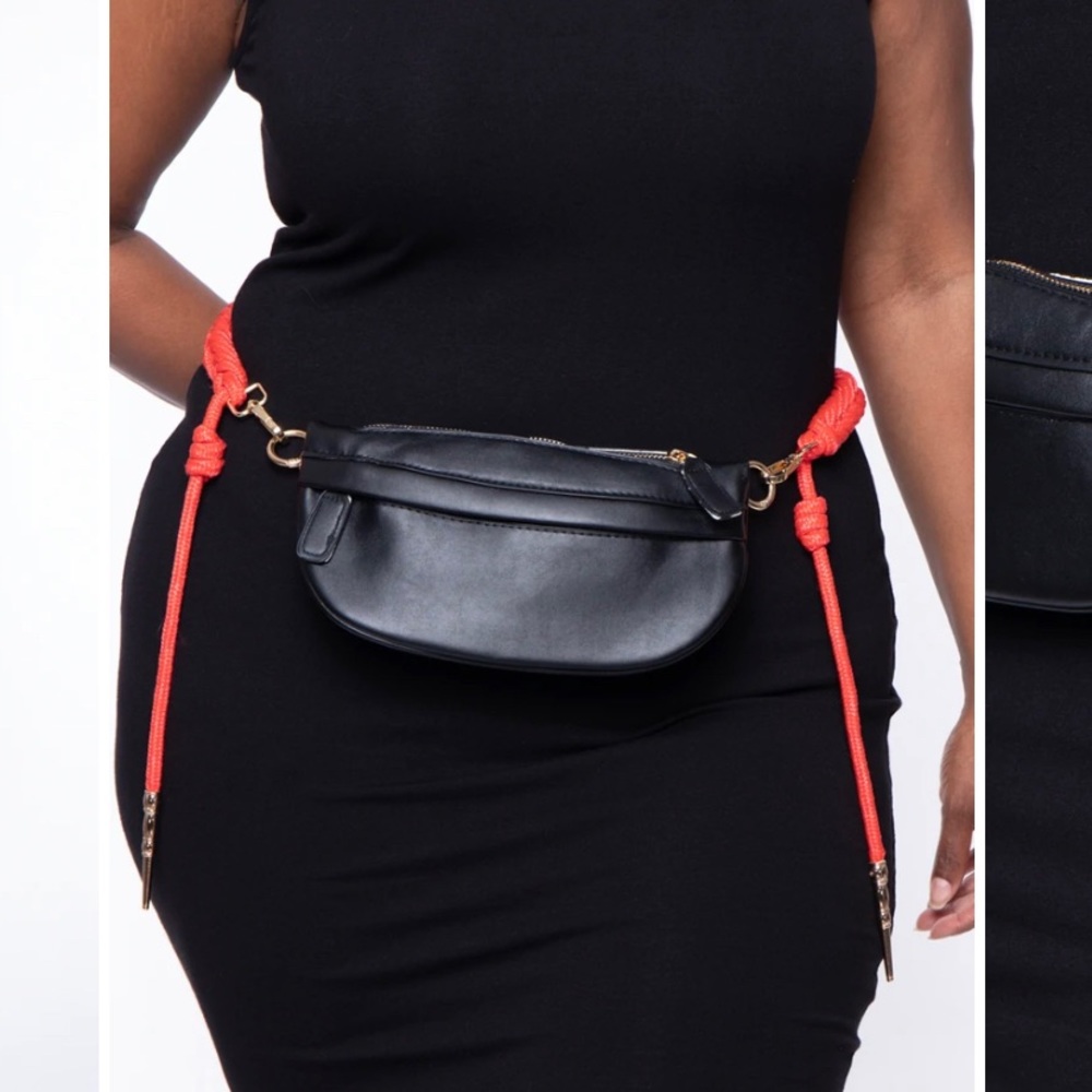 Black faux leather Rope style Fanny pack
